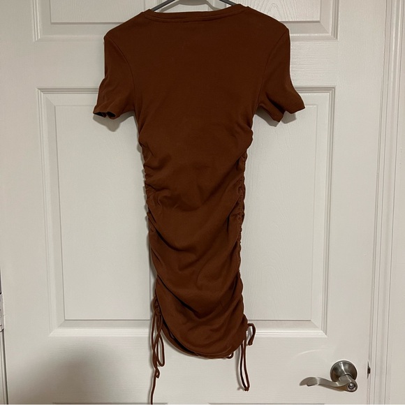 Zara Brown Ruched Short Sleeve Fitted Mini Dress Size S - Picture 3 of 3
